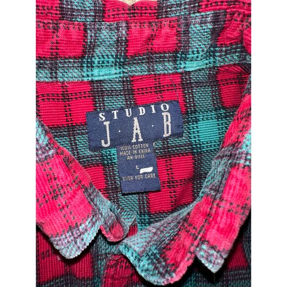 Vintage Studio 90s Vintage JAB Red/Teal Plaid Flannel Size L Lumberjack Grunge - Picture 6 of 7